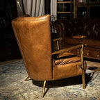 Classic retro style hand-forged chair, second-hand cafe oil wax leather sofa chair, cigar bar godfather chaise longue