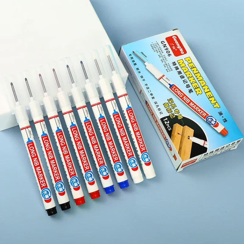 4Pcs Deep Hole Long Nib Markers For Pen Set Waterproof Fine Tip for Metal, wood & Furniture Marking