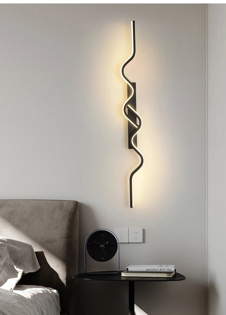 Wall Sconce Black LED Wall Lamp 80/100CM Long Strip Irregular Light Bedroom Bedside Lights Decorative Background Home Decor