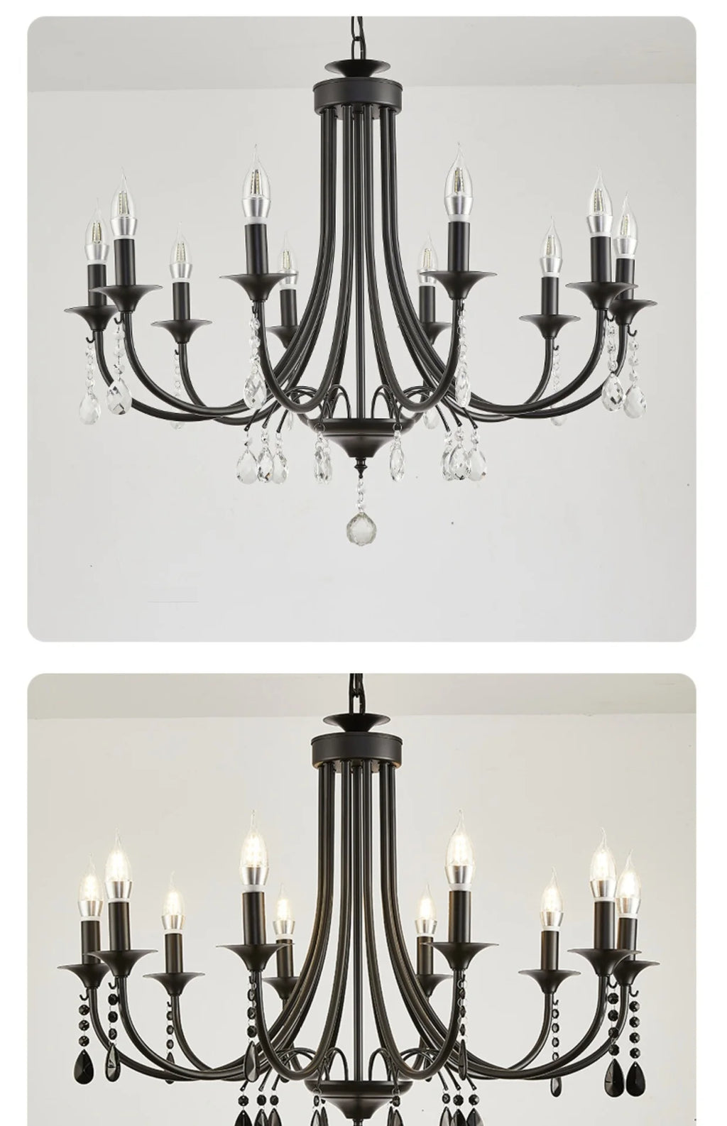 American Black Metal E14 Led Chandelier Living Room Crystal Hanging Lamp Art Decor Home Lighting Led Lamparas Luminarias