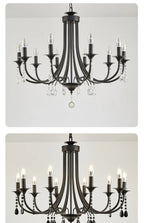 American Black Metal E14 Led Chandelier Living Room Crystal Hanging Lamp Art Decor Home Lighting Led Lamparas Luminarias