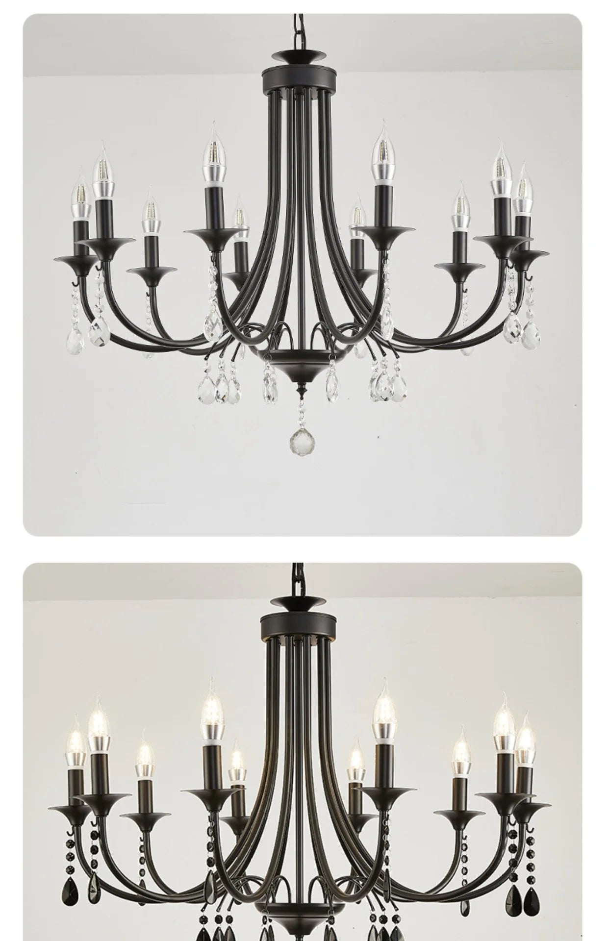 American Black Metal E14 Led Chandelier Living Room Crystal Hanging Lamp Art Decor Home Lighting Led Lamparas Luminarias