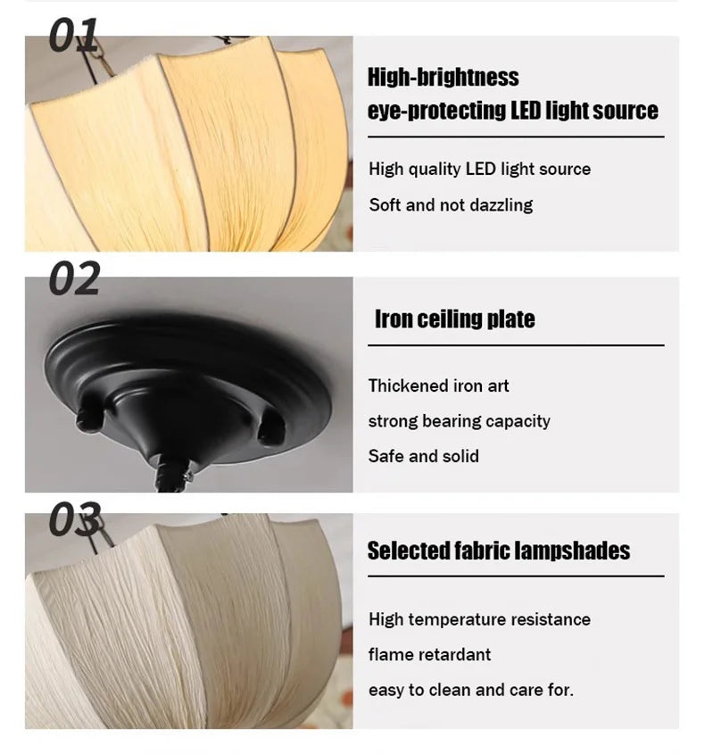 Japanese Wabi Sabi Retro Fabric Pendant Lights Living Dining Room Chandelier Lighting Home Decor Bedroom Lustre Led Hanging Lamp