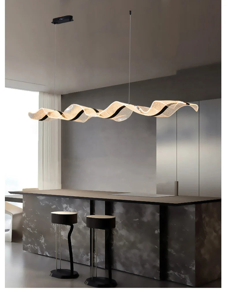 Nordic Creative Led Chandelier Design Long Wave Pendant Lights Restaurant Bar Lamp Dining Room Home Decor Hanging Light Fixture