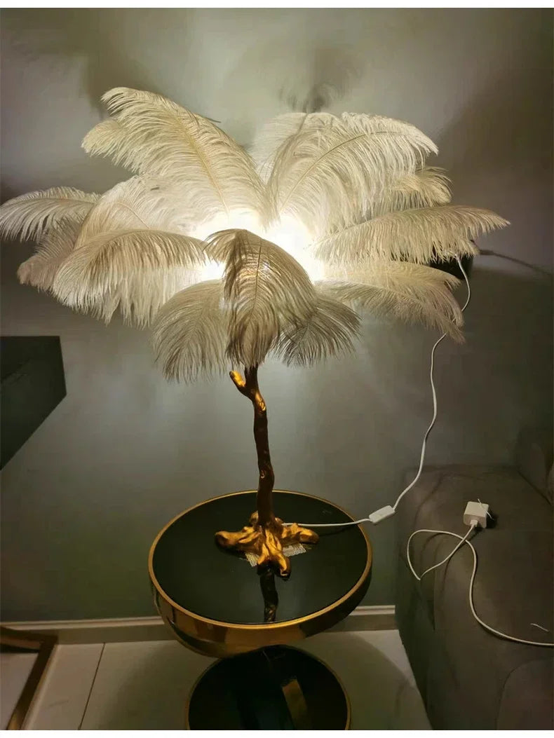 Living Room Sofa Side Floor Lamp Nordic Creative Ostrich Feather Standing Floor Light Home Decor Indoor Bedroom Bedside Fixture