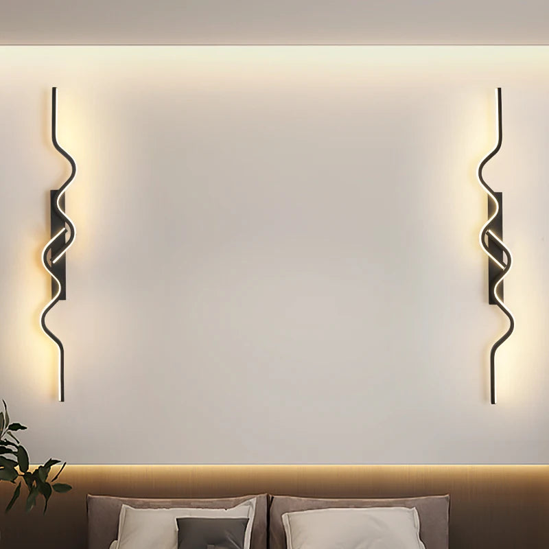 Wall Sconce Black LED Wall Lamp 80/100CM Long Strip Irregular Light Bedroom Bedside Lights Decorative Background Home Decor