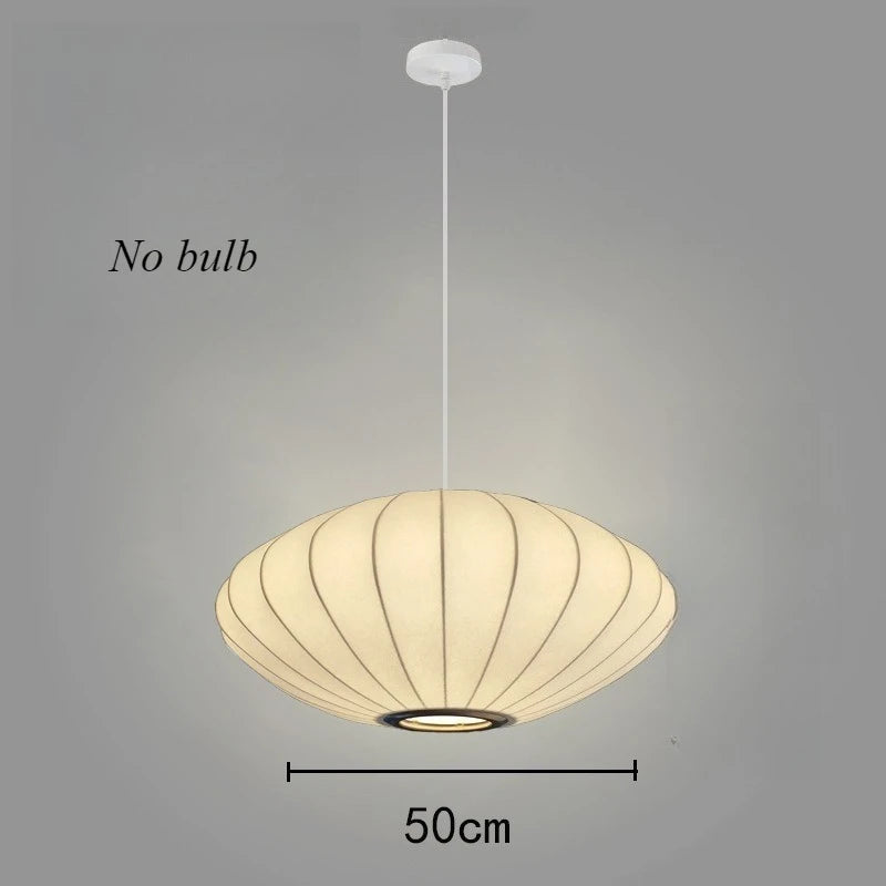 E27 Hanging Lights Silk White Dia40.cm Chandeliers Oval Shade LED Lights for Living room Restaurants Dining Room