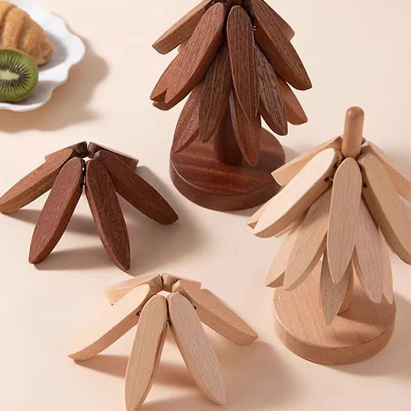 Walnut Creative Tree Design Bracket Solid Wood Christmas Tree Decoration Anti Scald Heat Resistant Table Mat, Cup Mat, Pot Mat