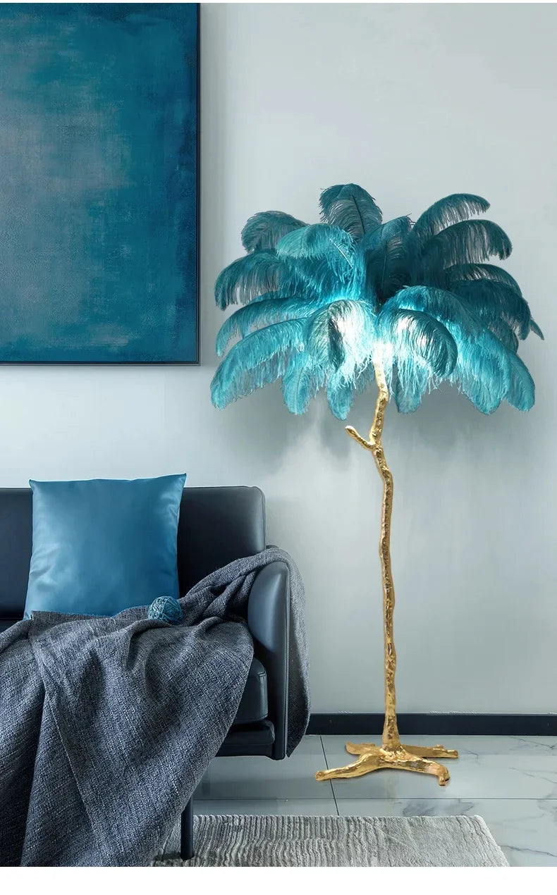 Living Room Sofa Side Floor Lamp Nordic Creative Ostrich Feather Standing Floor Light Home Decor Indoor Bedroom Bedside Fixture