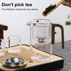 1 Set Glass Teapot Water Separation Wooden Handle Glass Tea Kettle With Infuser Drip-Free Spout Tea Pot For Tea Brewing