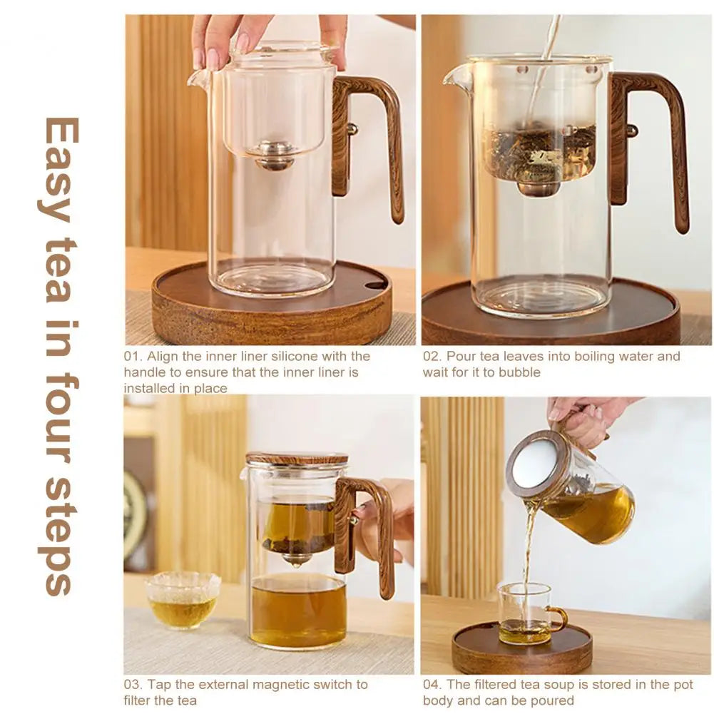 1 Set Glass Teapot Water Separation Wooden Handle Glass Tea Kettle With Infuser Drip-Free Spout Tea Pot For Tea Brewing