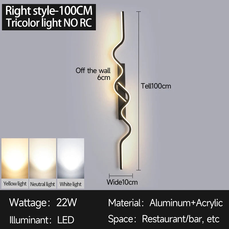Wall Sconce Black LED Wall Lamp 80/100CM Long Strip Irregular Light Bedroom Bedside Lights Decorative Background Home Decor