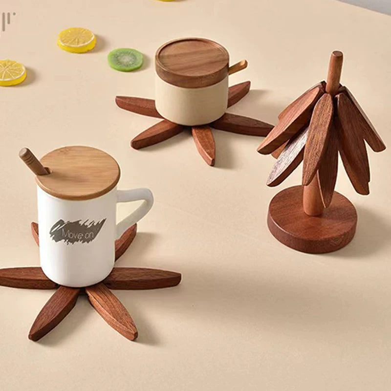 Walnut Creative Tree Design Bracket Solid Wood Christmas Tree Decoration Anti Scald Heat Resistant Table Mat, Cup Mat, Pot Mat