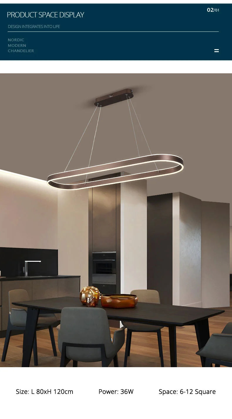 Nordic LED Restaurant Chandelier Ring Aluminum Chandelier Suitable For Kitchen Restaurant Hanging Chandelier Lustre Lighting