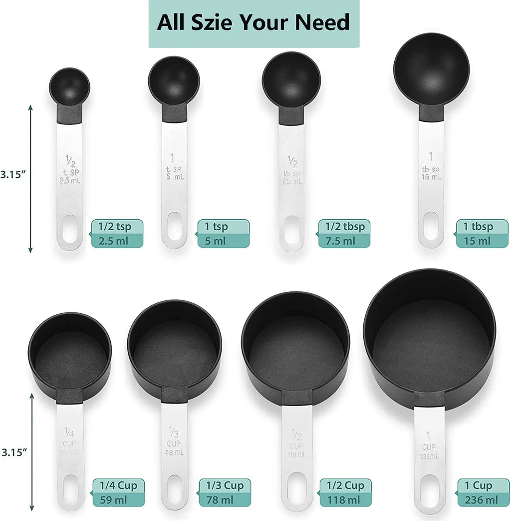 8pcs Measuring Cups & Spoons Set,Stackable Nesting Measure Cups with Stainless Steel Handle,Kitchen Gadgets for Cooking & Baking
