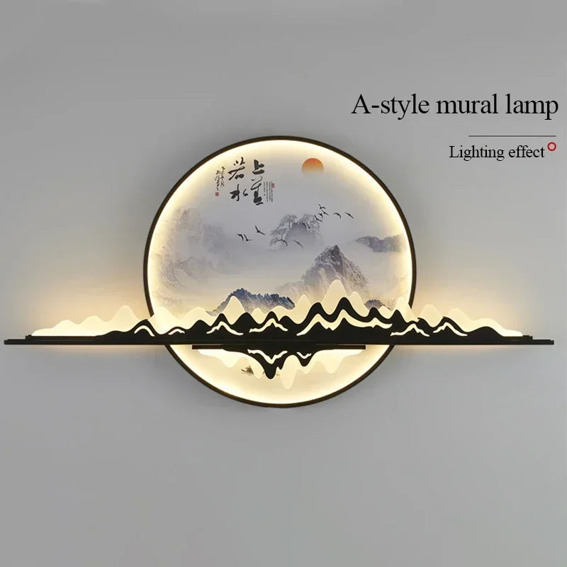 TINNY Modern Wall Picture Light LED Chinese Creative Circular Landscape Mural Sconce Lamp For Home Living Bedroom Study