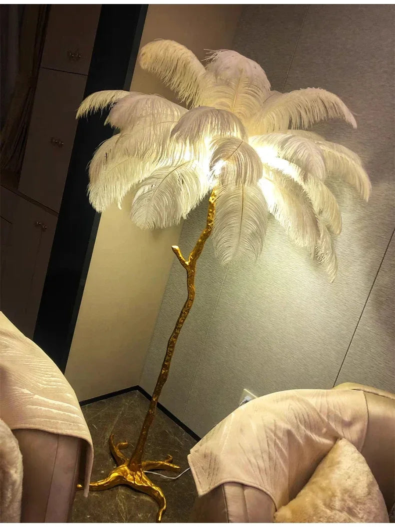 Living Room Sofa Side Floor Lamp Nordic Creative Ostrich Feather Standing Floor Light Home Decor Indoor Bedroom Bedside Fixture