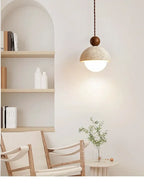 Luma Japanese Style Yellow Travertine Pendant Light, Wabi-Sabi Stone Chandeliers for Kitchen Island Bedroom Bedside Home Decor