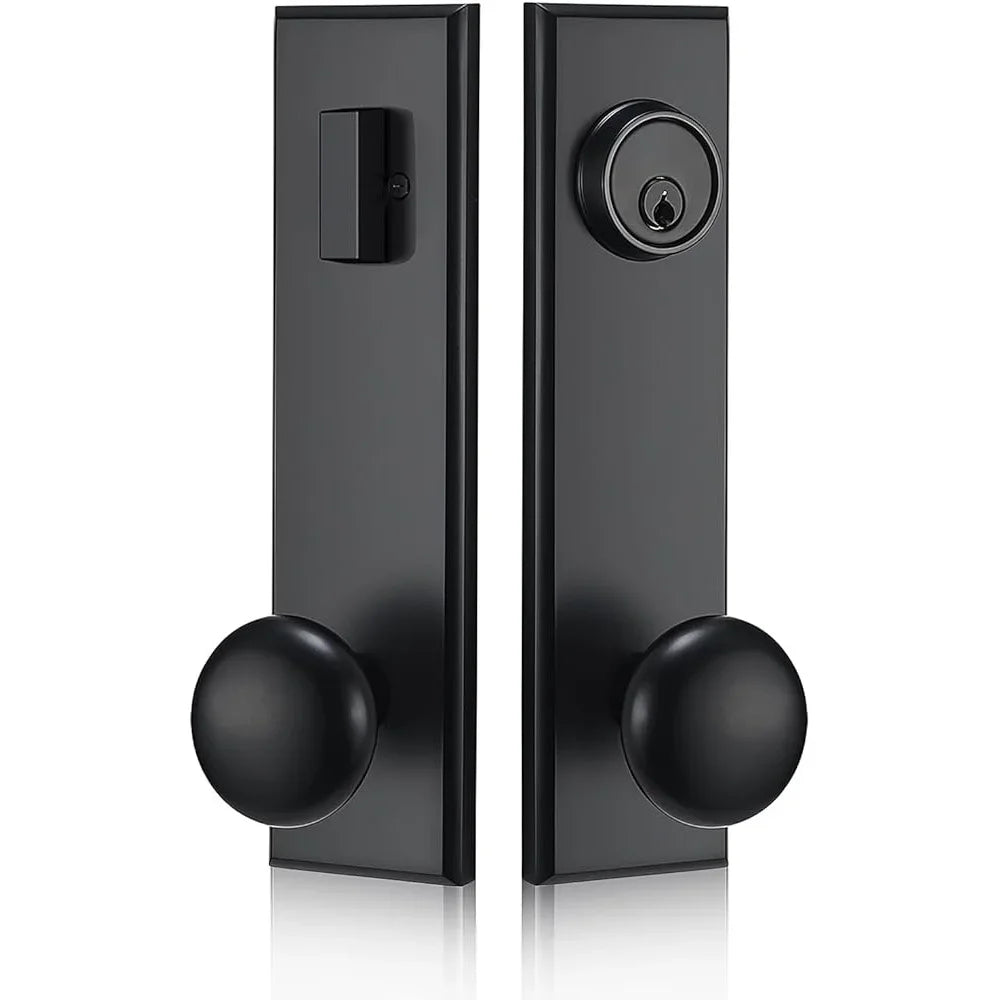 Matte Black Front Door Handle Entry Knobs Single Cylinder Deadbolt Reversible Installation Durable Easy DIY Secure Home