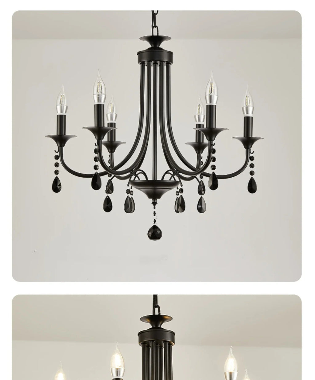 American Black Metal E14 Led Chandelier Living Room Crystal Hanging Lamp Art Decor Home Lighting Led Lamparas Luminarias