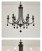 American Black Metal E14 Led Chandelier Living Room Crystal Hanging Lamp Art Decor Home Lighting Led Lamparas Luminarias