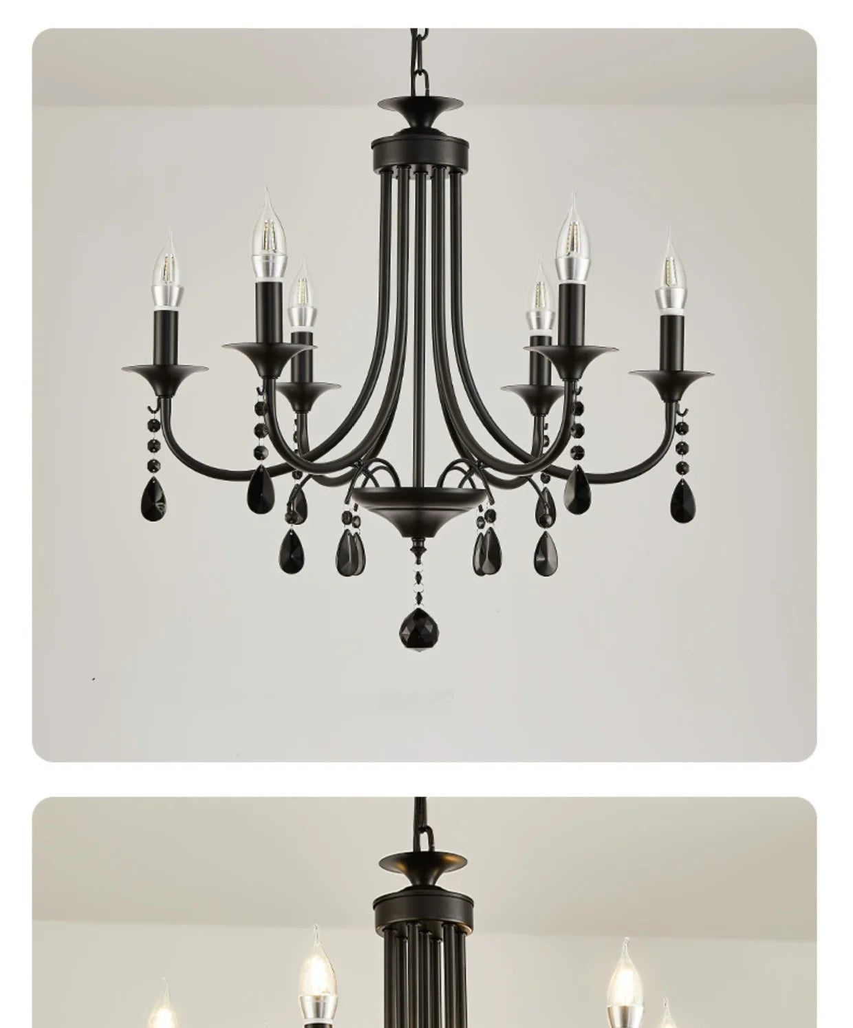 American Black Metal E14 Led Chandelier Living Room Crystal Hanging Lamp Art Decor Home Lighting Led Lamparas Luminarias