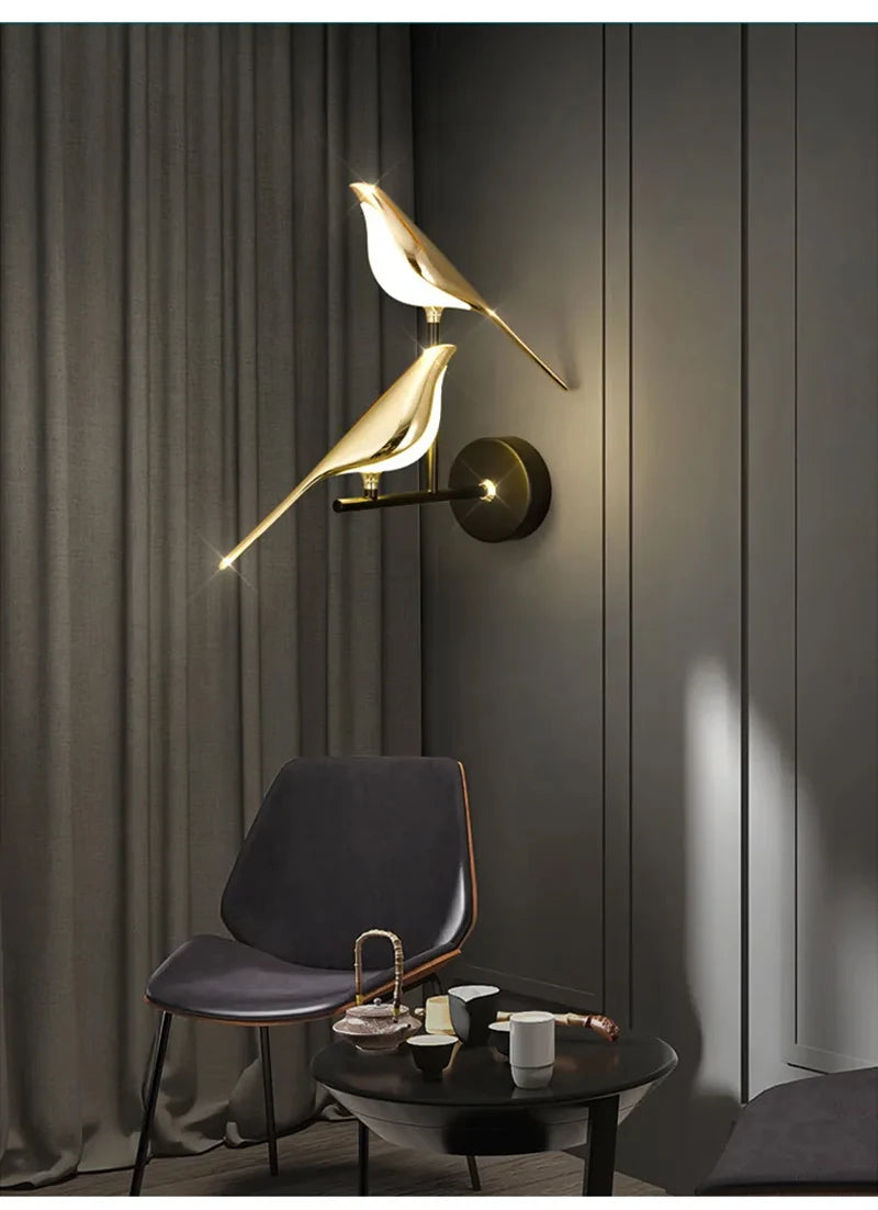 Nordic Golden Bird LED Wall Lights Parlor Bar Creative Wall Lamps Novelty Sconces Bedroom Bedside Lamp Living Room Decoration
