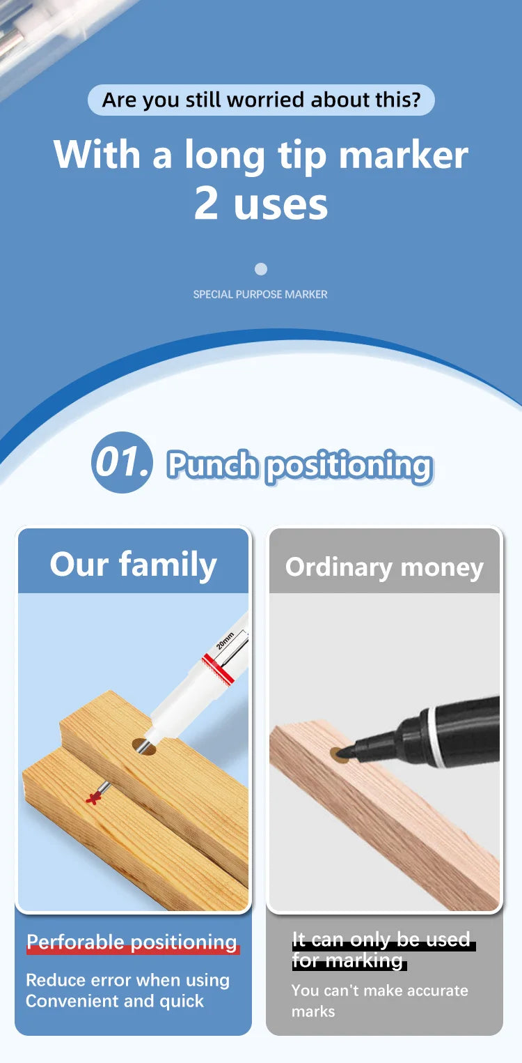 4Pcs Deep Hole Long Nib Markers For Pen Set Waterproof Fine Tip for Metal, wood & Furniture Marking