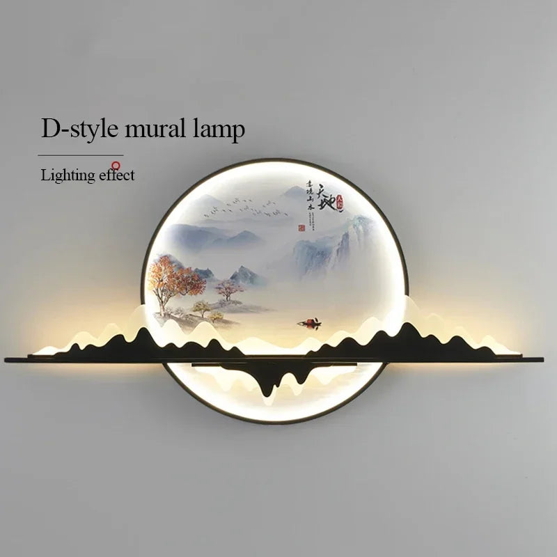 TINNY Modern Wall Picture Light LED Chinese Creative Circular Landscape Mural Sconce Lamp For Home Living Bedroom Study