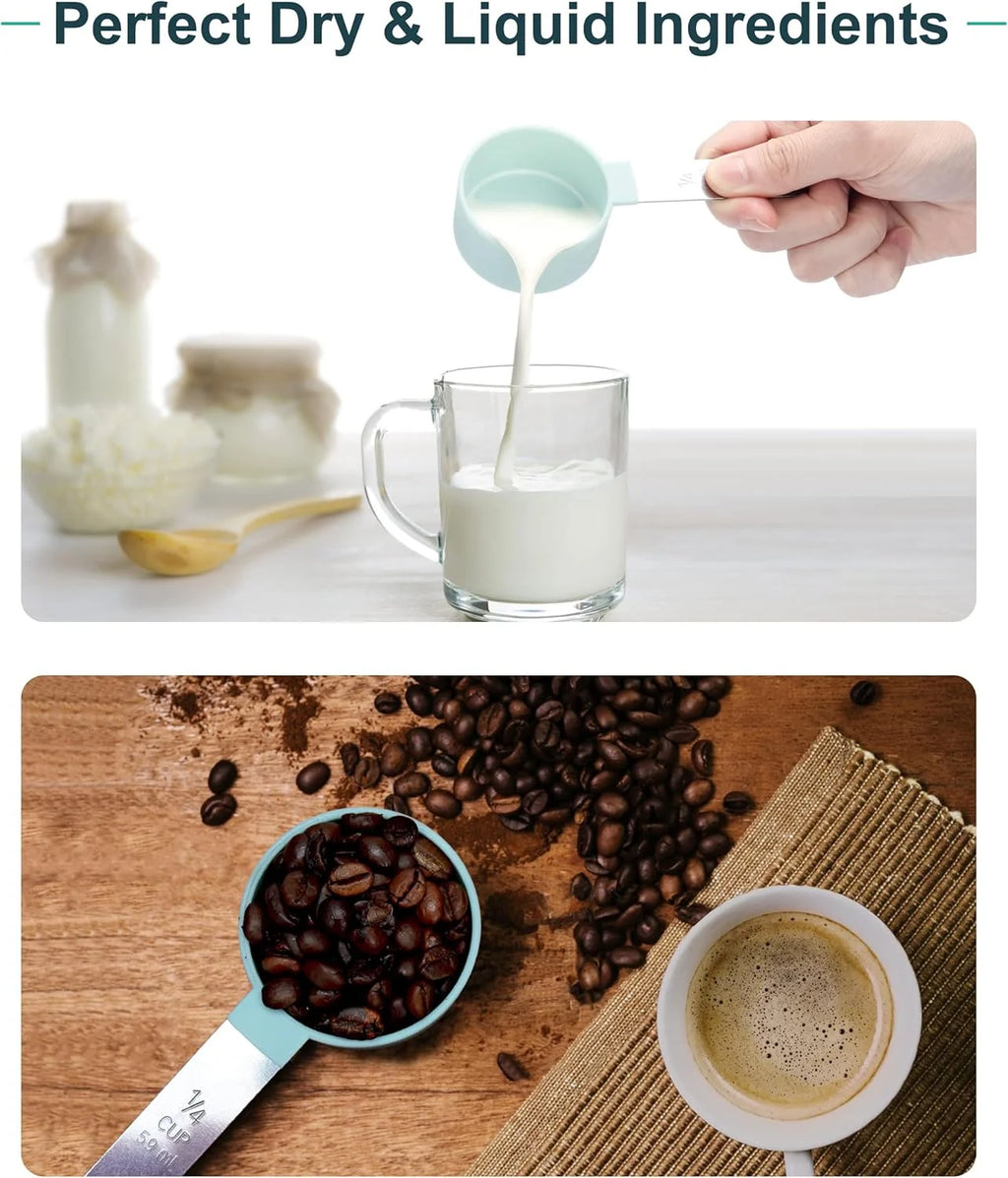 8pcs Measuring Cups & Spoons Set,Stackable Nesting Measure Cups with Stainless Steel Handle,Kitchen Gadgets for Cooking & Baking