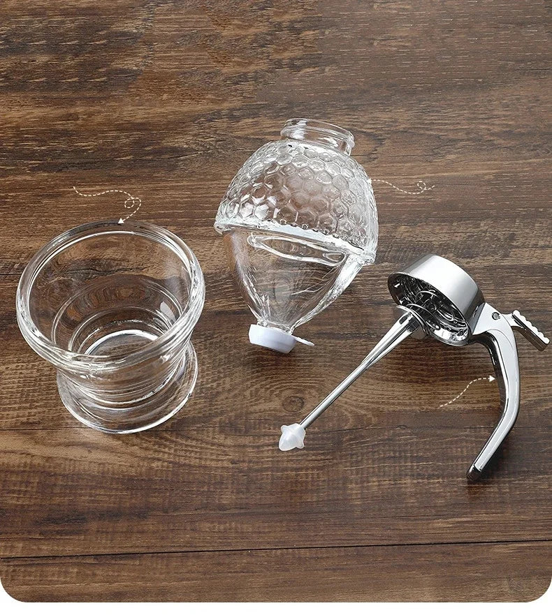 Portable Honey Jar Oil Syrup Storage Kettle Suitable for Juice Honeybee Kitchen Liquid Pot Container Kitchen Storage Supplies