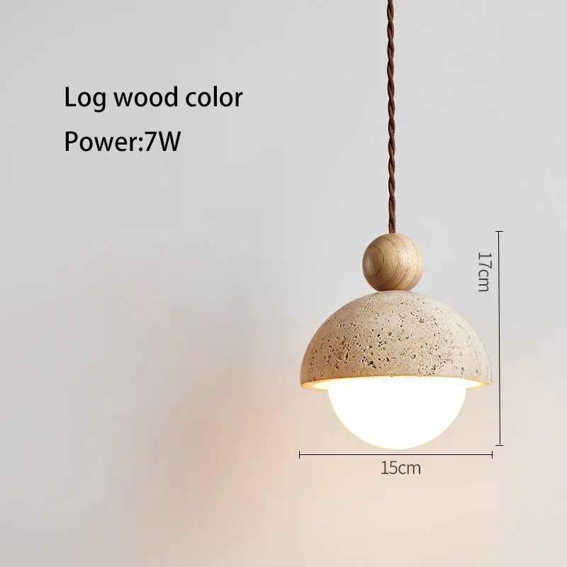 Luma Japanese Style Yellow Travertine Pendant Light, Wabi-Sabi Stone Chandeliers for Kitchen Island Bedroom Bedside Home Decor