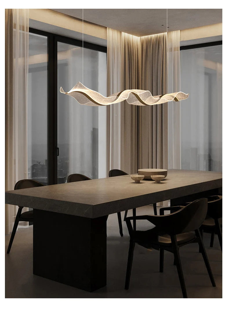 Nordic Creative Led Chandelier Design Long Wave Pendant Lights Restaurant Bar Lamp Dining Room Home Decor Hanging Light Fixture