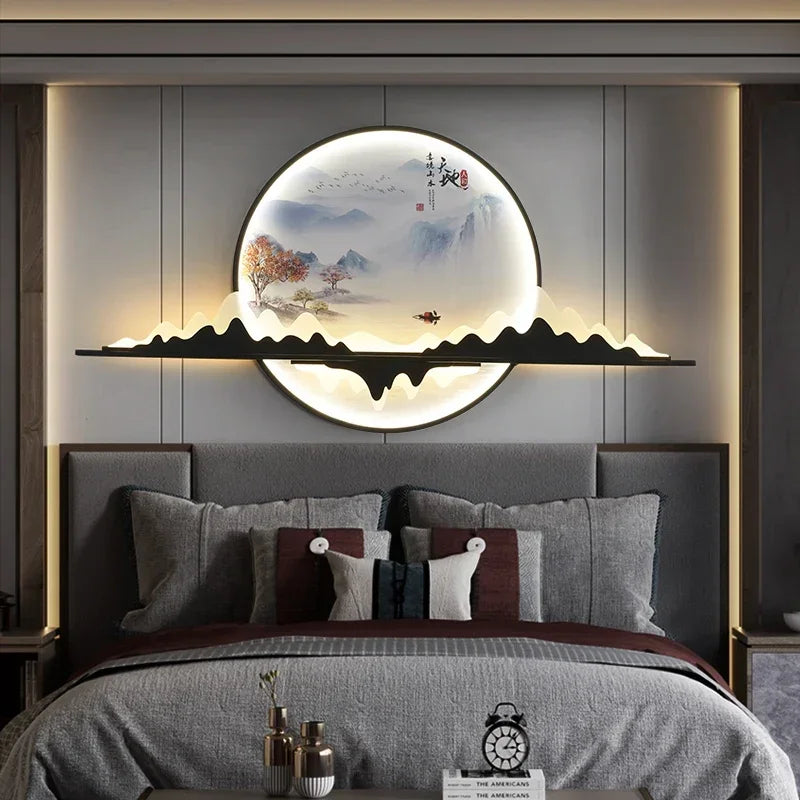 TINNY Modern Wall Picture Light LED Chinese Creative Circular Landscape Mural Sconce Lamp For Home Living Bedroom Study