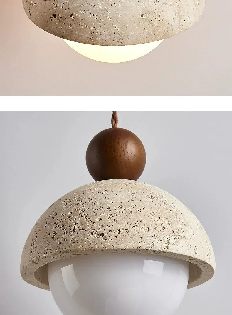 Luma Japanese Style Yellow Travertine Pendant Light, Wabi-Sabi Stone Chandeliers for Kitchen Island Bedroom Bedside Home Decor
