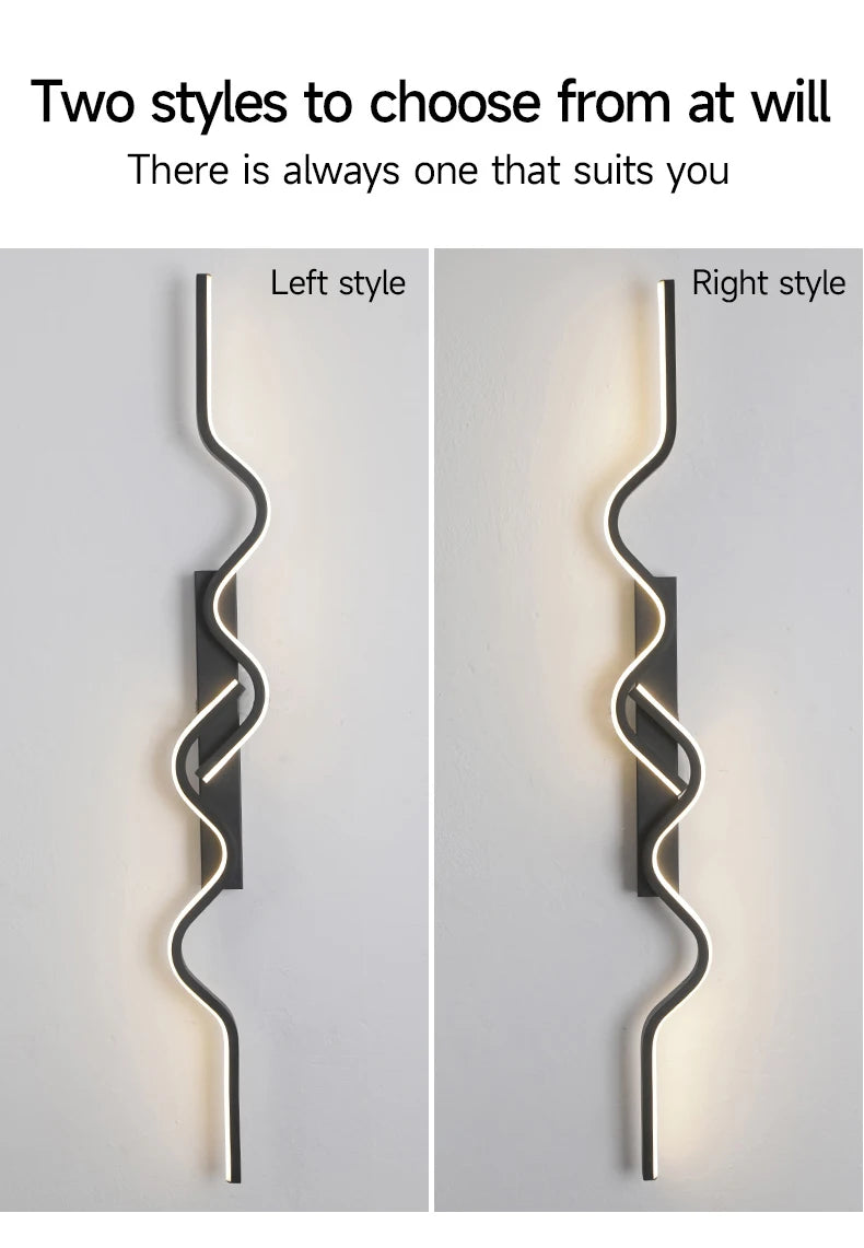 Wall Sconce Black LED Wall Lamp 80/100CM Long Strip Irregular Light Bedroom Bedside Lights Decorative Background Home Decor