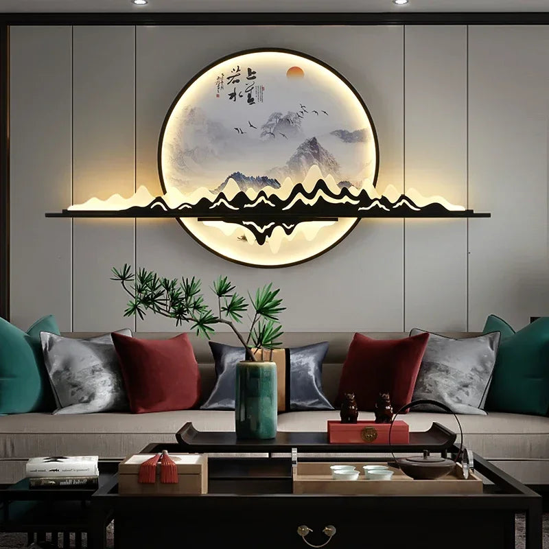 TINNY Modern Wall Picture Light LED Chinese Creative Circular Landscape Mural Sconce Lamp For Home Living Bedroom Study