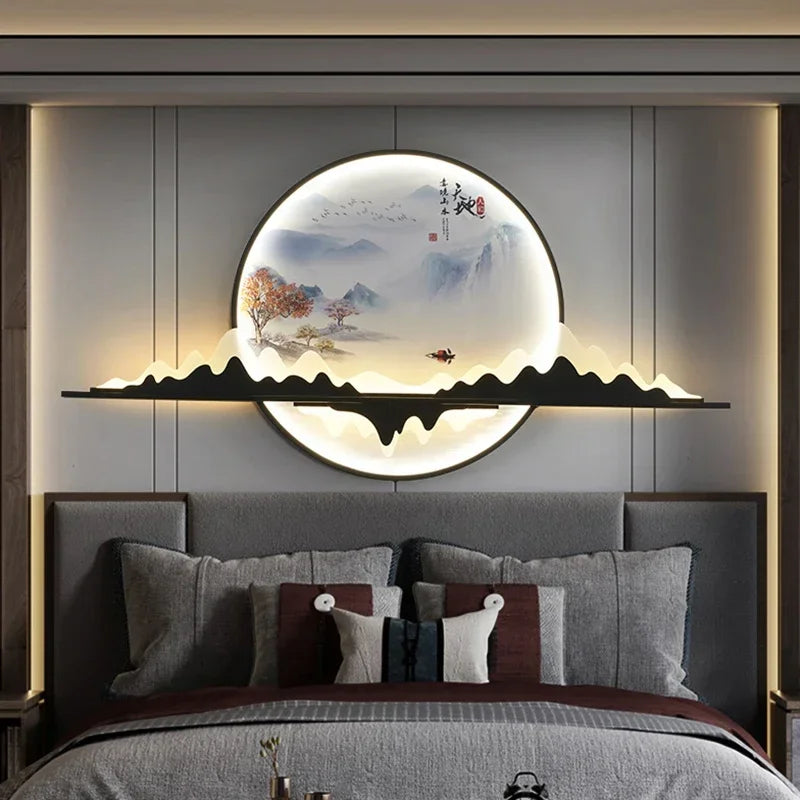 TINNY Modern Wall Picture Light LED Chinese Creative Circular Landscape Mural Sconce Lamp For Home Living Bedroom Study