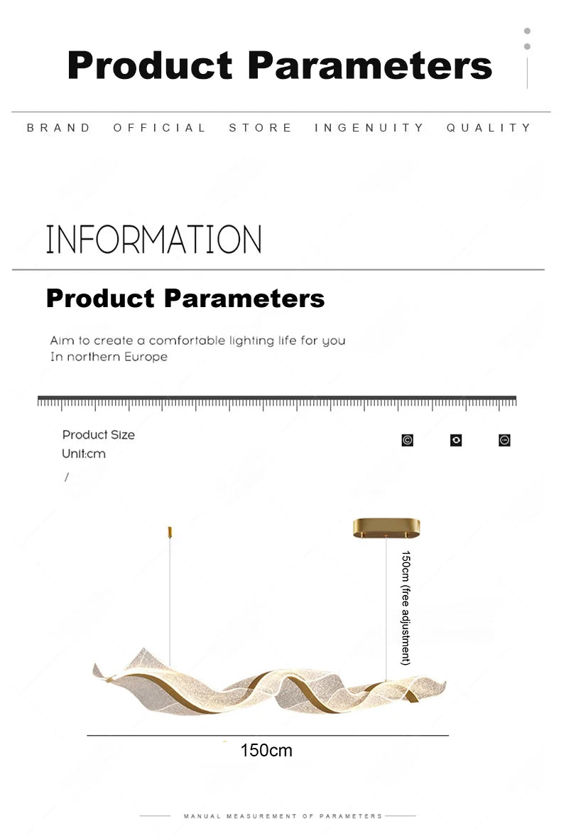 Nordic Creative Led Chandelier Design Long Wave Pendant Lights Restaurant Bar Lamp Dining Room Home Decor Hanging Light Fixture