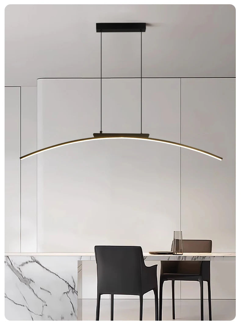 Contemporary Dining Room Pendant Light Sleek LED Arc Hanging Lamp Adjustable Brightness Energy Efficient Ideal for Kitchen Resta