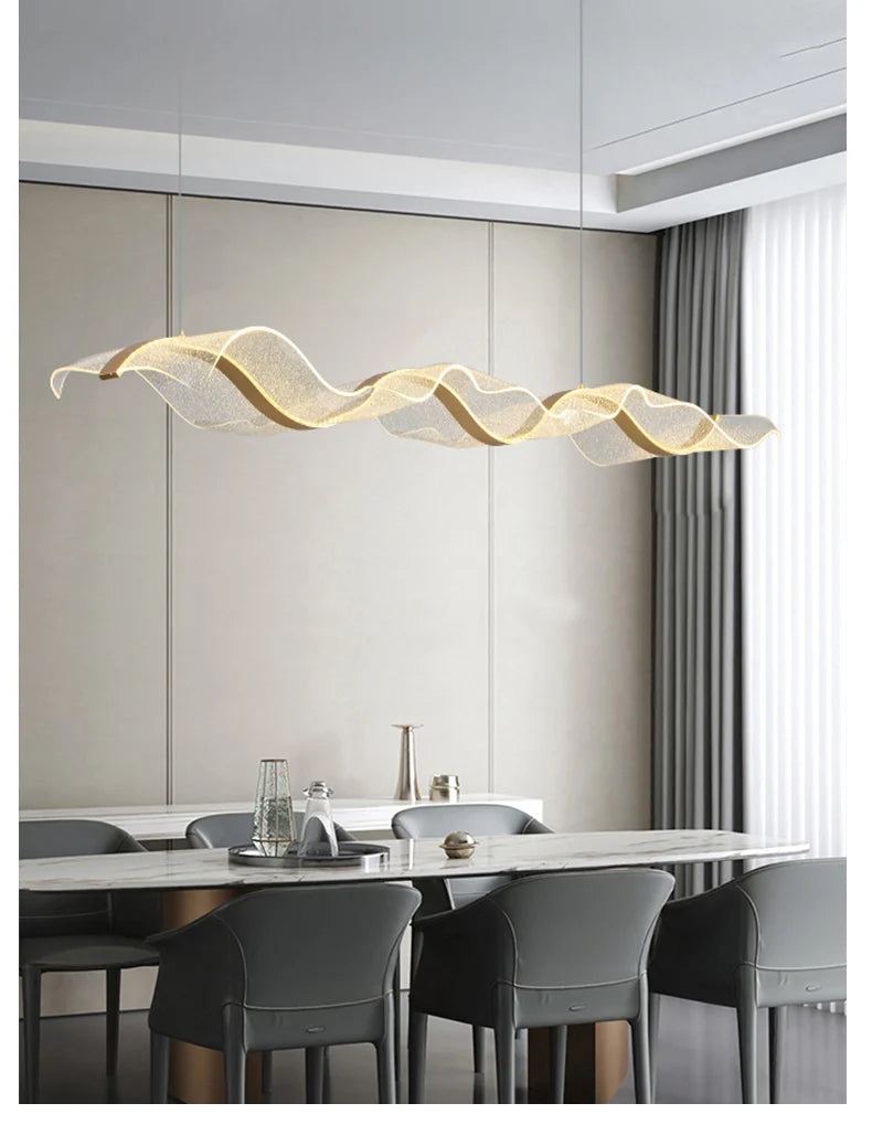 Nordic Creative Led Chandelier Design Long Wave Pendant Lights Restaurant Bar Lamp Dining Room Home Decor Hanging Light Fixture