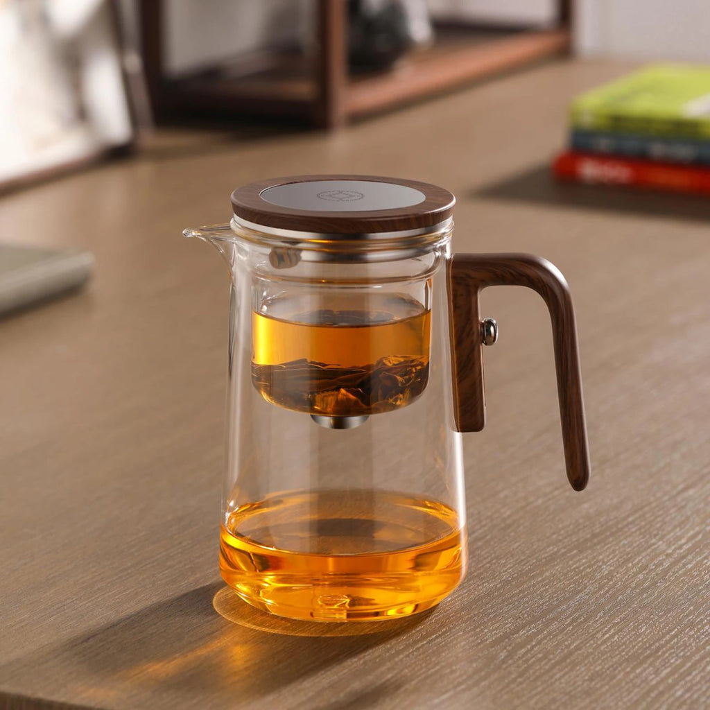 1 Set Glass Teapot Water Separation Wooden Handle Glass Tea Kettle With Infuser Drip-Free Spout Tea Pot For Tea Brewing