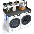 Washer Dryer Countertop with Shelf, 54" x 27" Wooden Laundry Countertop with 2 Hooks & No-Slip Pads