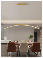 Contemporary Dining Room Pendant Light Sleek LED Arc Hanging Lamp Adjustable Brightness Energy Efficient Ideal for Kitchen Resta
