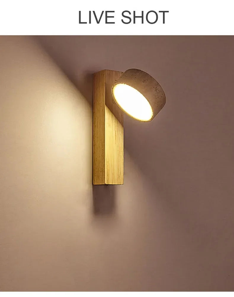 Luma Japanese Wabi Sabi Yellow Travertine Wall Lamp With Pull Chain Switch Rotable LED Wood Stone Lights for Bedside Apartment