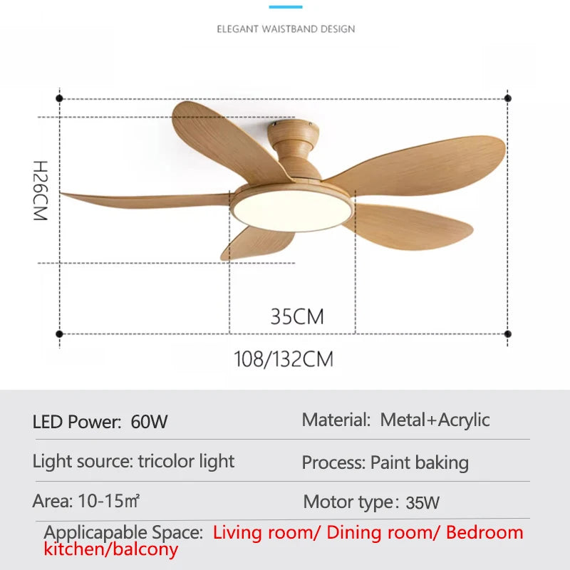 52inch Modern LED 60W Low Floor DC Motor 35W Ceiling Fans With Remote Control Simple Ceiling Fan With Light Home Fan 220V
