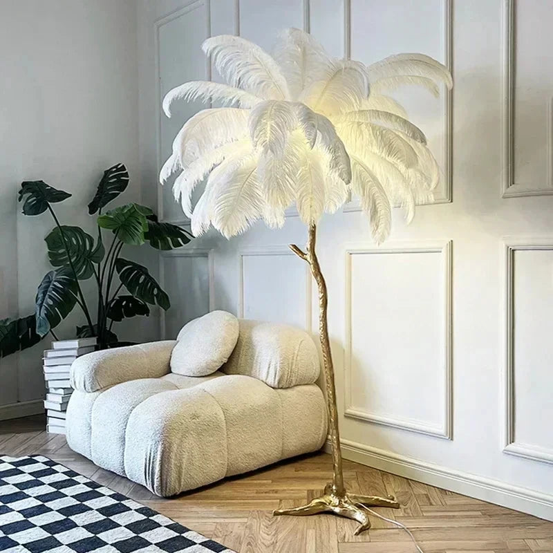 Living Room Sofa Side Floor Lamp Nordic Creative Ostrich Feather Standing Floor Light Home Decor Indoor Bedroom Bedside Fixture