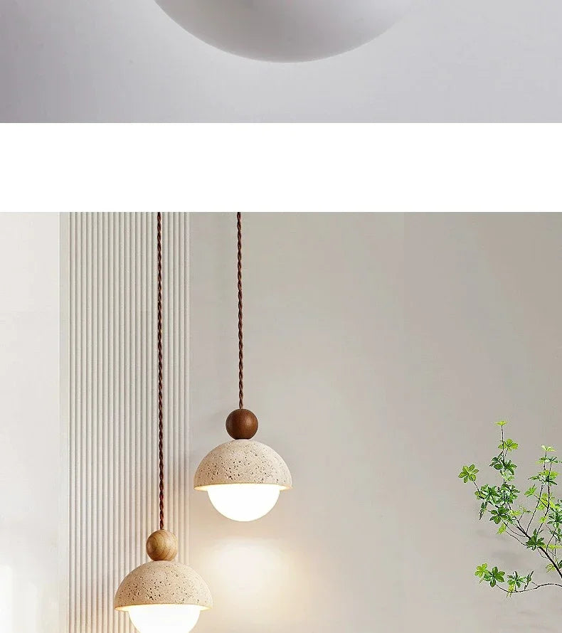 Luma Japanese Style Yellow Travertine Pendant Light, Wabi-Sabi Stone Chandeliers for Kitchen Island Bedroom Bedside Home Decor