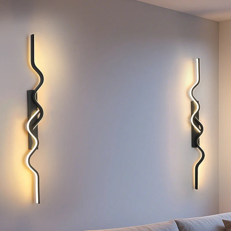 Wall Sconce Black LED Wall Lamp 80/100CM Long Strip Irregular Light Bedroom Bedside Lights Decorative Background Home Decor
