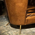 Classic retro style hand-forged chair, second-hand cafe oil wax leather sofa chair, cigar bar godfather chaise longue